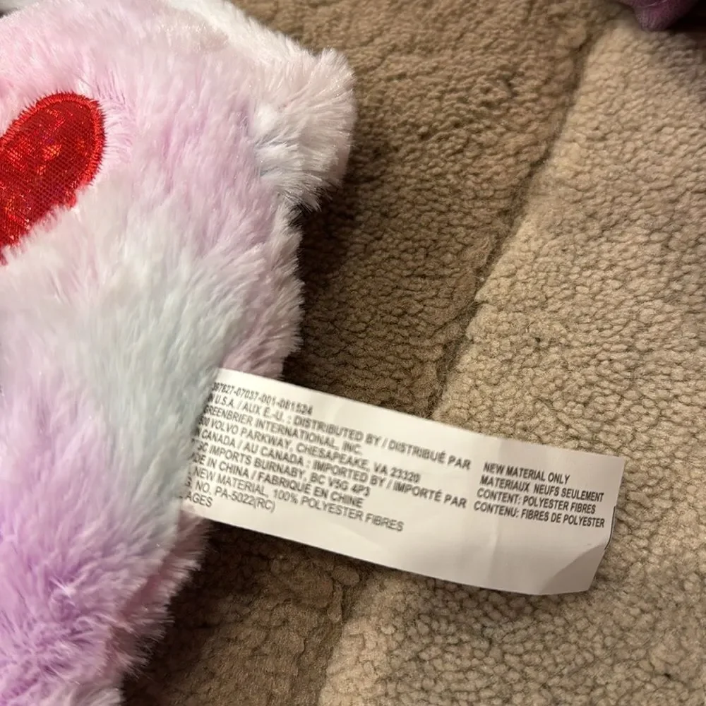 Pink and White Plush Cat Toy with Heart Design
